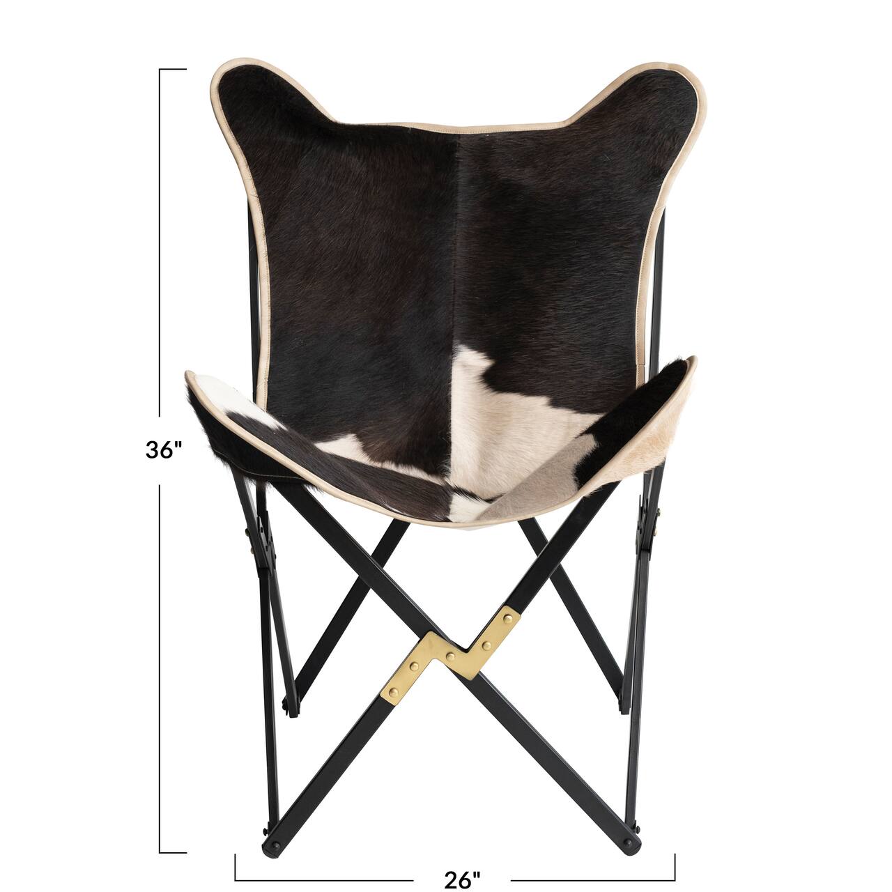 36&#x22; Cowhide Modern Metal Foldable Butterfly Chair
